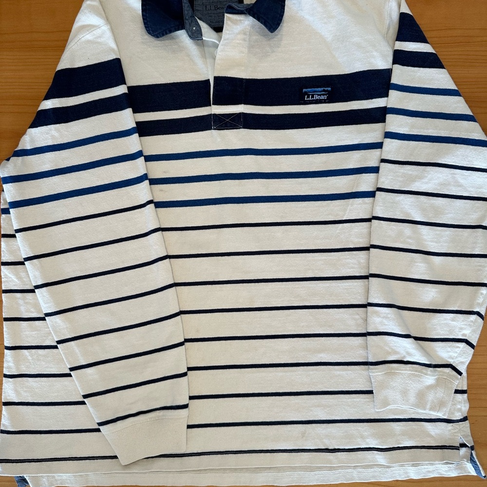 L.L. Bean Navy and Cream Rugby Shirt